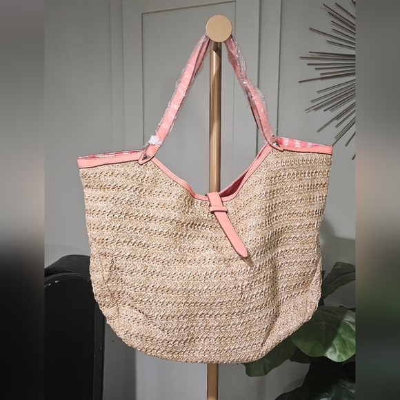STELLA & DOT Riveria Woven Tote In Natural With Coral Accents. NWOT - Picture 10 of 15